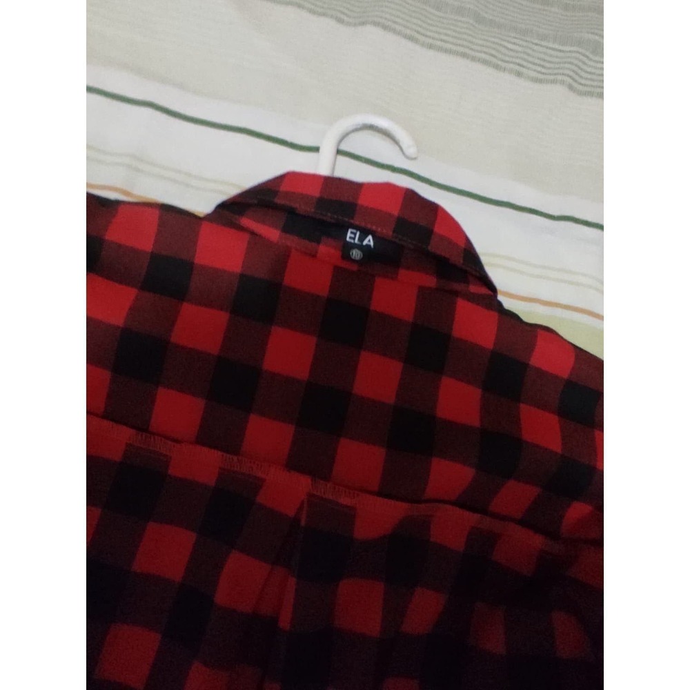 Gorgeous Red & Black Plaid Long Sleeve Short Dress by ELA - Size L